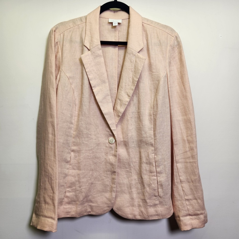 J. Jill Love Linen Pastel Pink 100% Linen Blazer Med Single Breast Long Sleeves